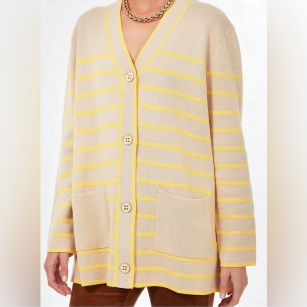 TUCKERNUCK Tan Yellow Chai Stripe Lauren Cardigan size small NWOT